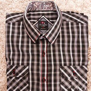 DN Di Nero Men's Long Sleeve Shirt Size XL Embellished Black Plaid Paisley READ